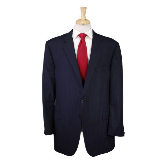 Hickey Freeman Legacy Navy Blue Striped Super 150's Wool Loro Piana Suit 48L - Picture 1 of 12